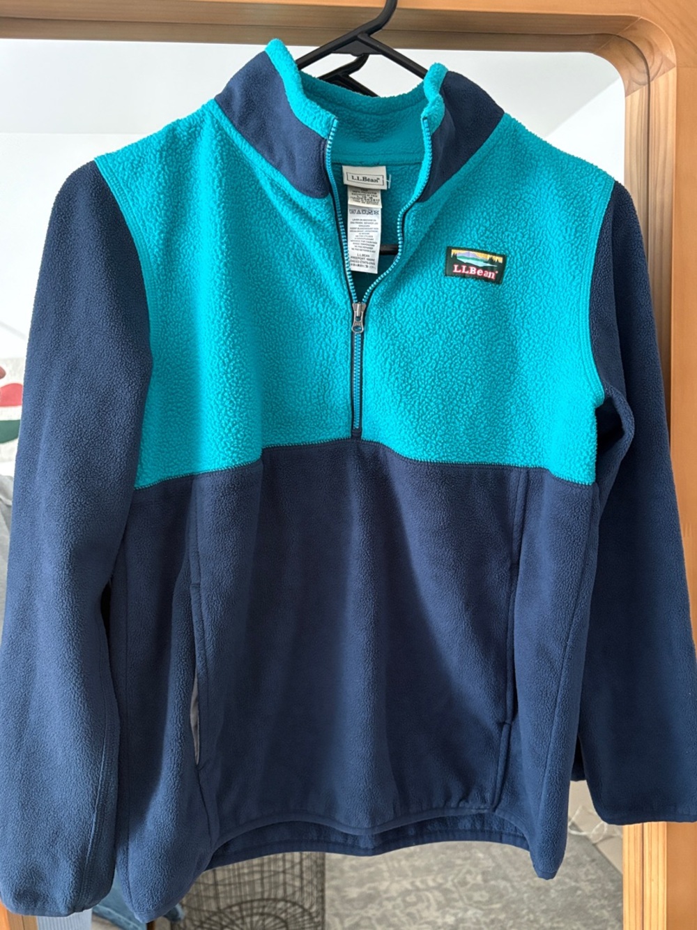 L.L. Bean Kids Teal and Navy Quarter-Zip Fleece Pullover